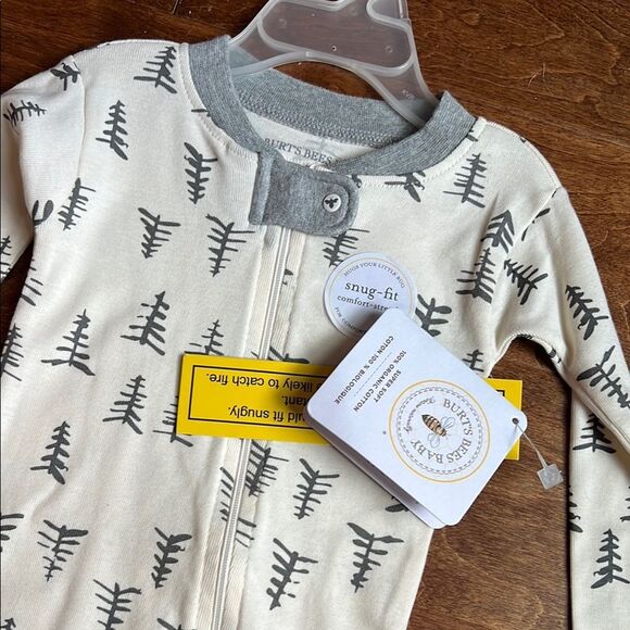 Burt's Bees Baby Cream and Gray Footed Sleeper with Built-in Footies - Picture 2 of 4